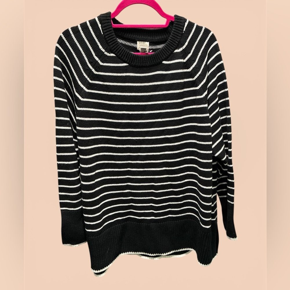 a new day Black and White Striped Crew Neck Sweater